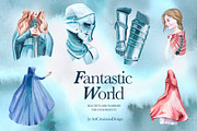 Watercolor Fantastic World Clipart, a Person Illustration by ArtCreationsDesign (Thumbnail 7 of 23)