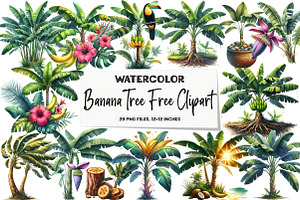 Banana Tree Free Clipart, an Illustration by DreamArtGraphic