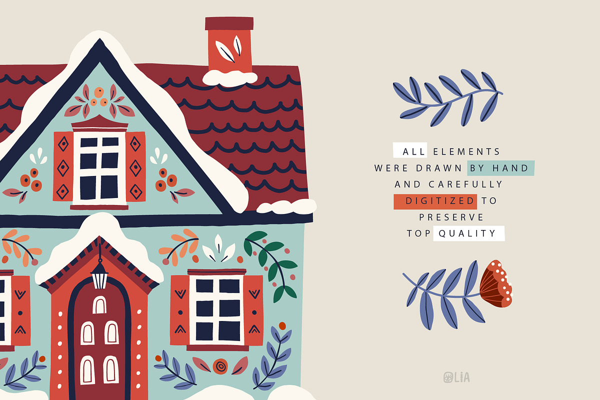 Christmas holiday houses & clipart, a Seasonal Illustration by Olia (Photo 3 of 13)