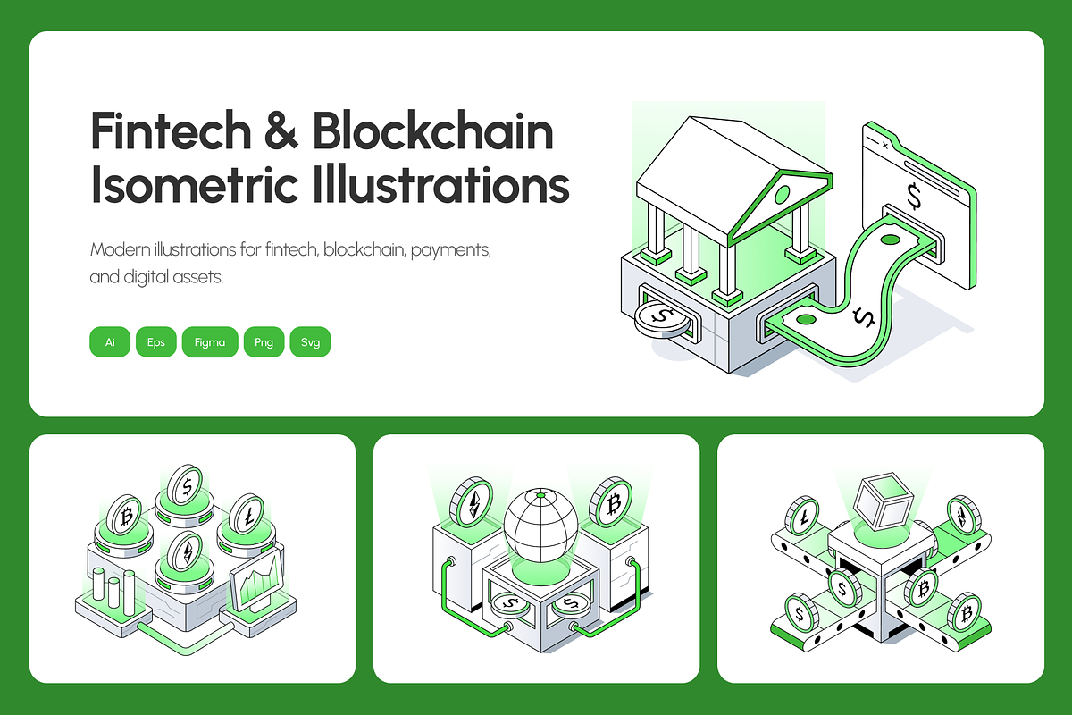 70 Fintech & Blockchain Isometric, a Technology Illustration by Brickclay (Photo 1 of 12)