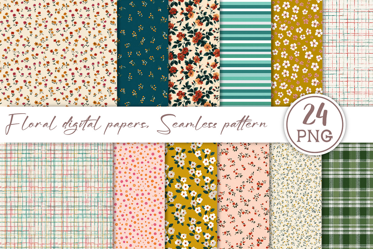 Floral digital papers, Seamless patt, a Pattern Graphic by Libby Wishes (Photo 1 of 5)