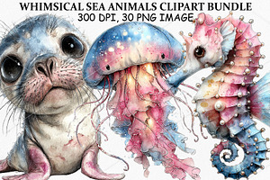 Whimsical Sea Animals Clipart Bundle, a Seasonal Illustration by Canvas Craft