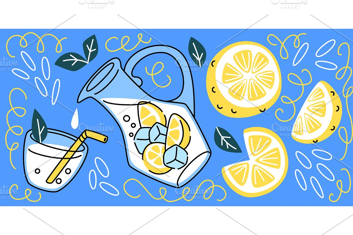 Beverage doodle set - glass of, a Food Illustration by art PVP - market