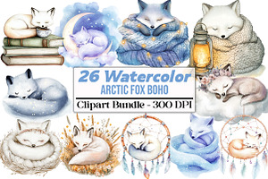 Cute Dreaming Arctic Fox Boho Clipar, an Illustration by DreamCafeArt