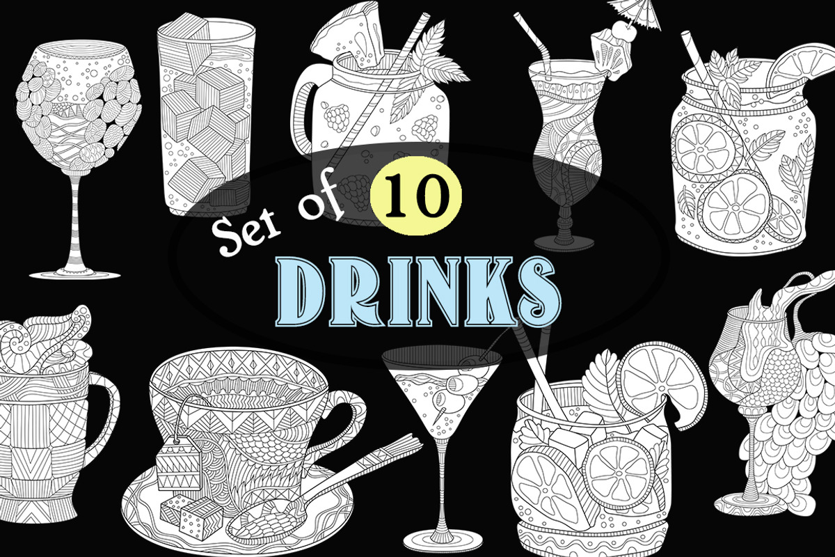 Drinks coloring pages, a Food Illustration by LidiaP (Photo 1 of 3)