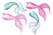 Mermaid Tail Watercolor ClipArt Set, a Graphic by HabitusDesigns (Thumbnail 2 of 13)