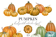 Autumn Pumpkin Watercolor Clipart, a Decorative Illustration by Watercolor Clipart (Thumbnail 1 of 4)