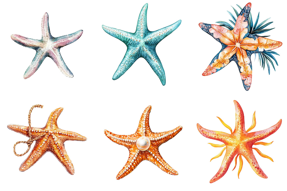 Starfish Watercolor Clipart Bundle, an Illustration by Pixels.Craft (Photo 5 of 8)
