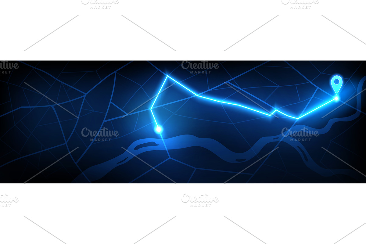 Neon digital navigation map with, a Technology Illustration by art PVP - market