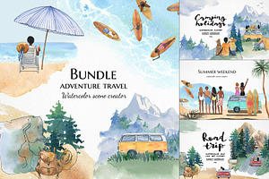 Watercolor travel bundle, summer set