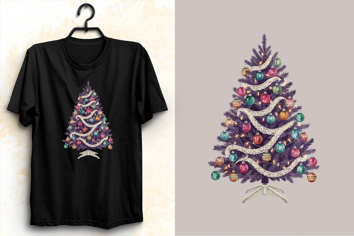 Watercolor Purple Christmas Tree  Cl, an Illustration by SVGArt (Photo 2 of 8)