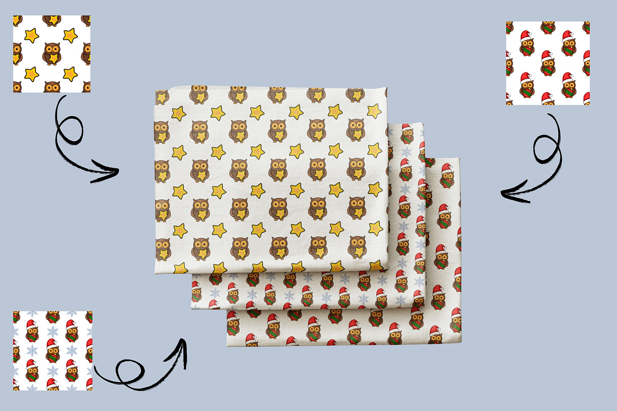 Christmas Owl: Patterns & Clipart, a Seasonal Illustration by Elatedowl (Photo 6 of 16)