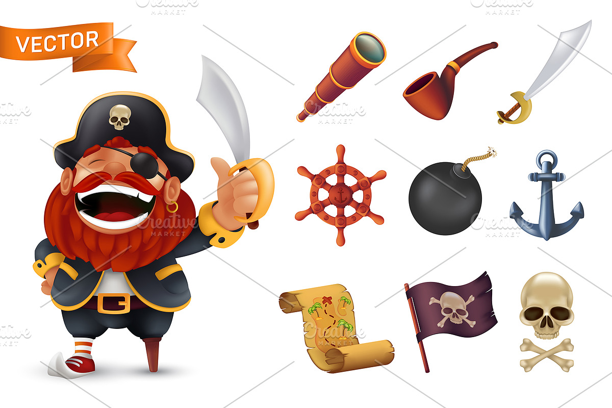 Pirate Character Vector Set, an Object Illustration by Rodionoff (Photo 2 of 3)