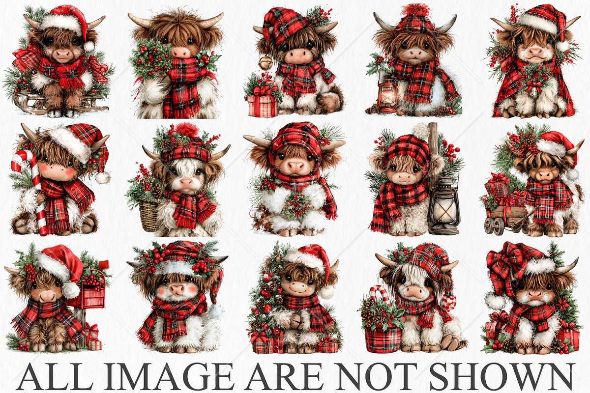 Plaid Christmas Cow PNG Clipart, a Seasonal Illustration by Canvas Craft (Photo 3 of 10)