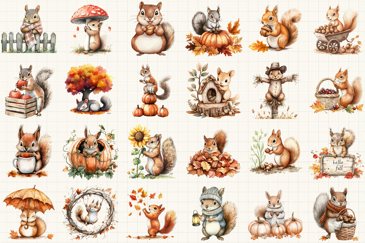 Fall Squirrels Garden Clipart, an Illustration by Libby Wishes (Photo 2 of 4)