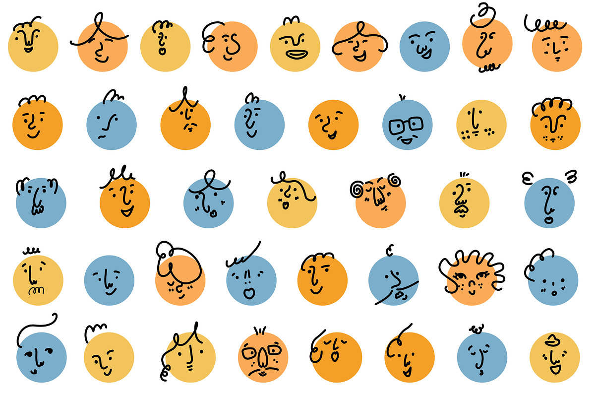 Circle faces with various emotions, a Person Illustration by Anada Arty