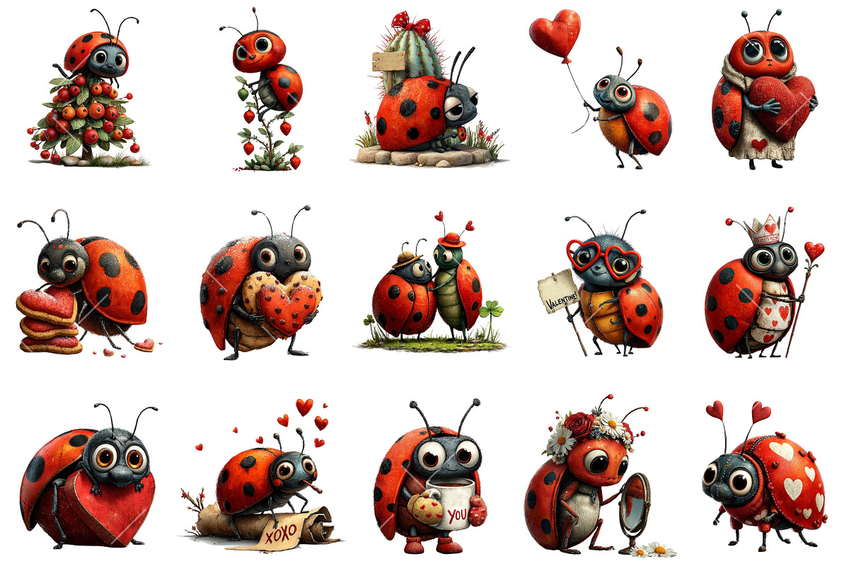 Quirky Valentine Ladybug Clipart, an Illustration by OK Design (Photo 3 of 6)
