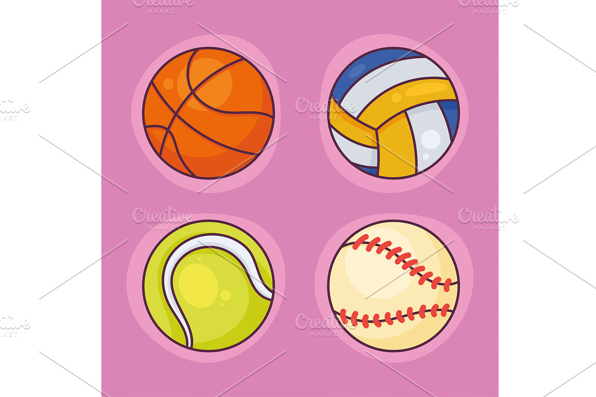 four sports balls icons, an Object Illustration by studiogstock