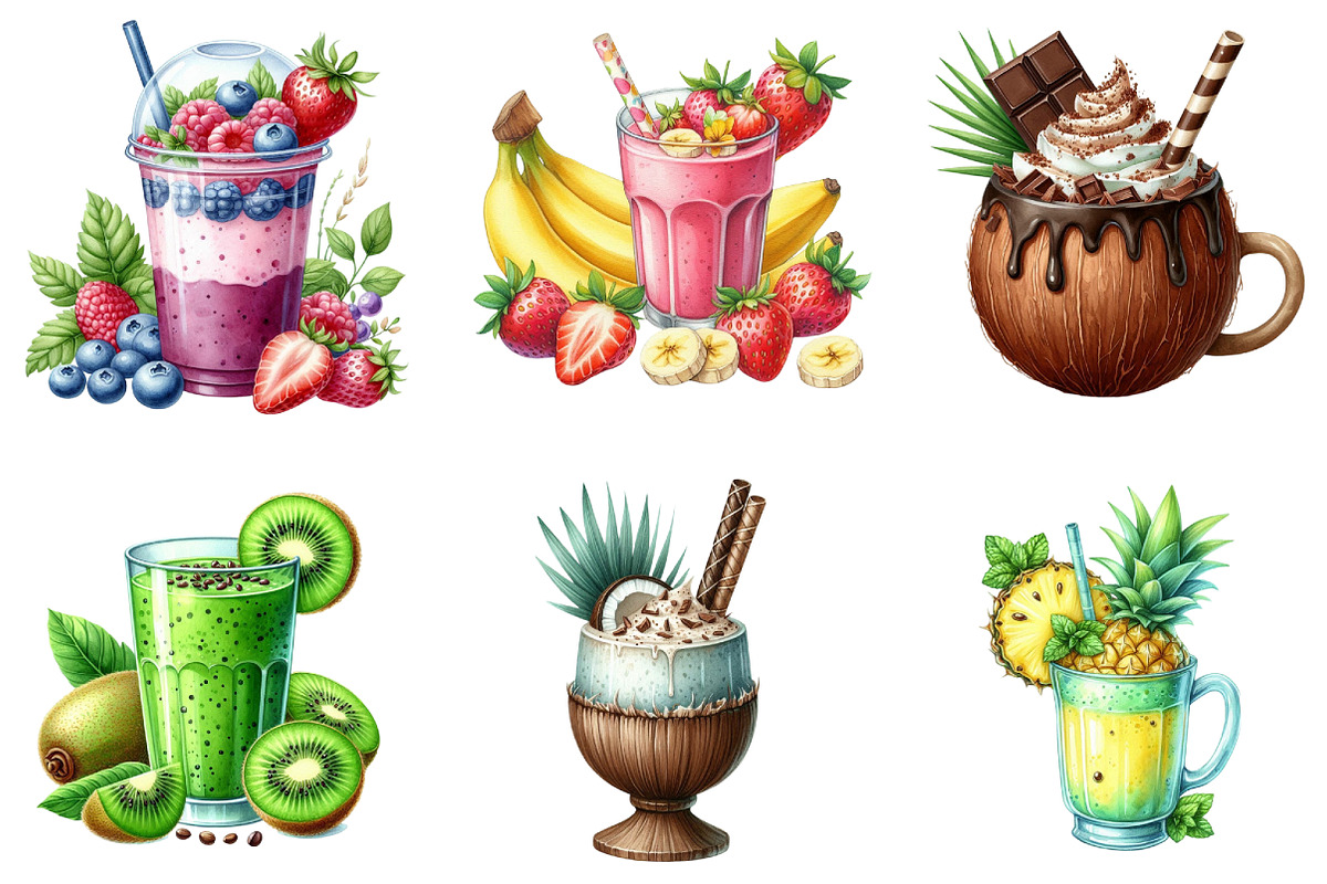 Summer Tropical Smoothie Cup Clipart, a Seasonal Illustration by DreamArtGraphic (Photo 4 of 4)