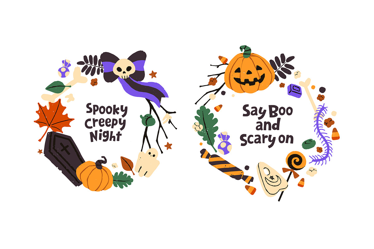 Spooky Halloween wreaths designs set, a Seasonal Illustration by PaperTrident (Photo 6 of 16)
