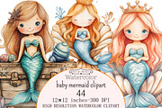 Watercolor baby mermaid clipart, a Seasonal Illustration by Design Market (Thumbnail 1 of 5)