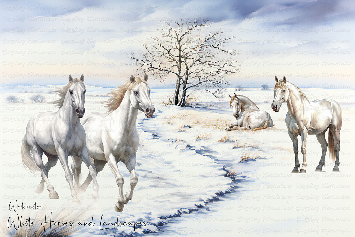 Watercolor Grey Horses & Landscapes, an Animal Illustration by Dazzling Art Boutique (Photo 1 of 11)