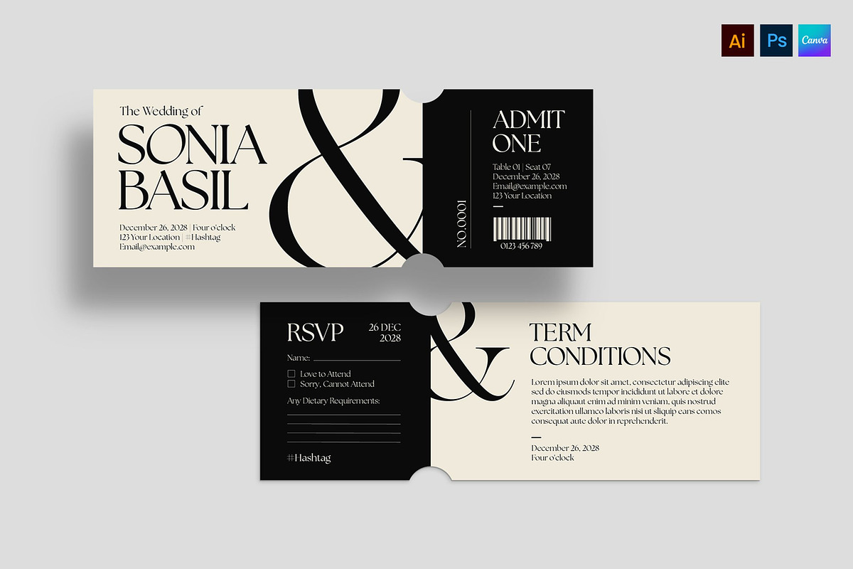 Wedding Ticket Template, an Invitation Template by BrandPacks (Photo 1 of 6)