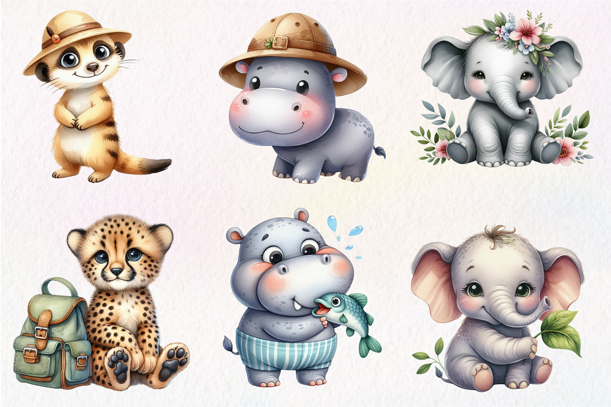 Cute Safari Animals, Clipart, an Illustration by Dream Creation (Photo 4 of 6)