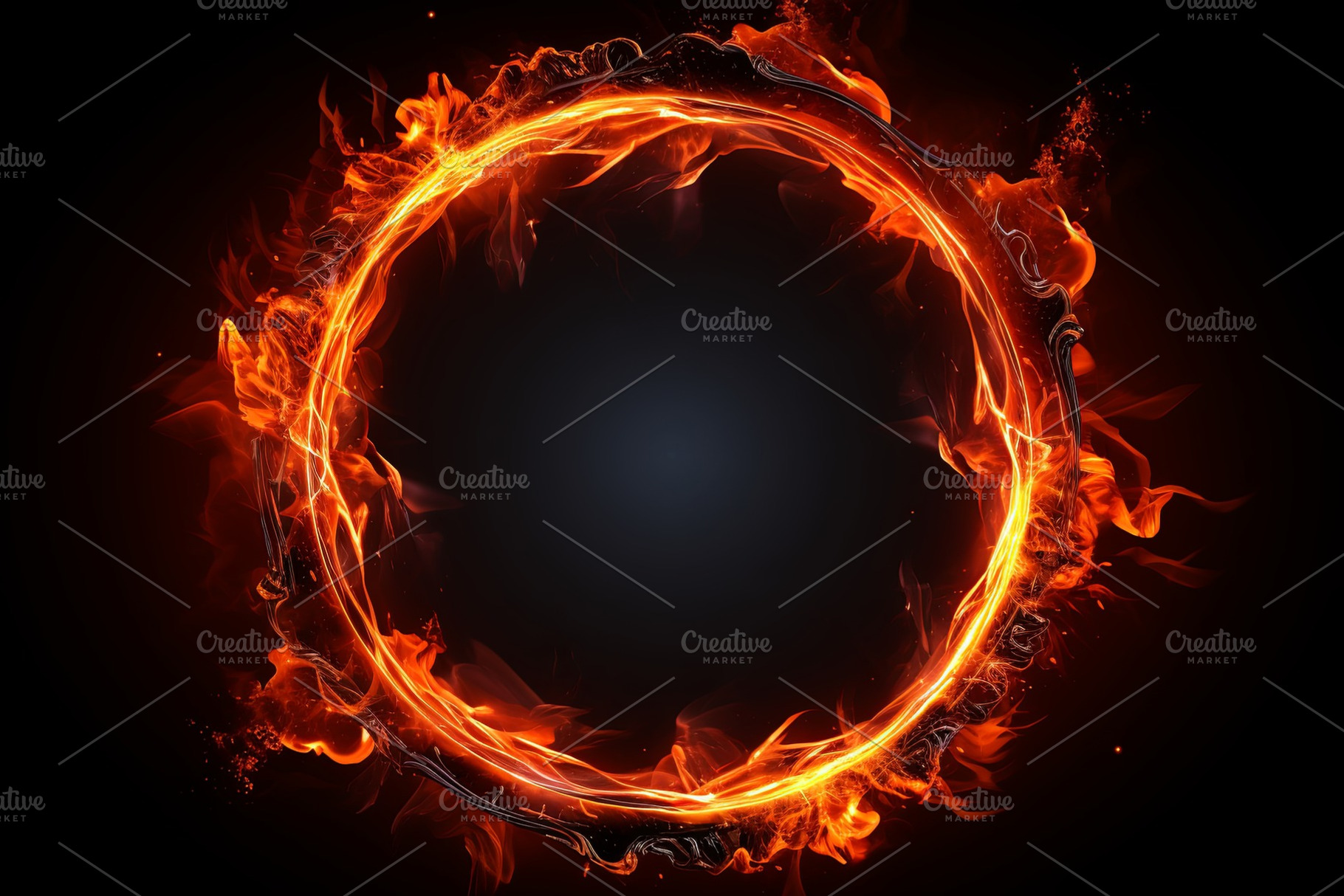 Fire flames circle isolated on black, an Abstract Photo by Pixeness Studio