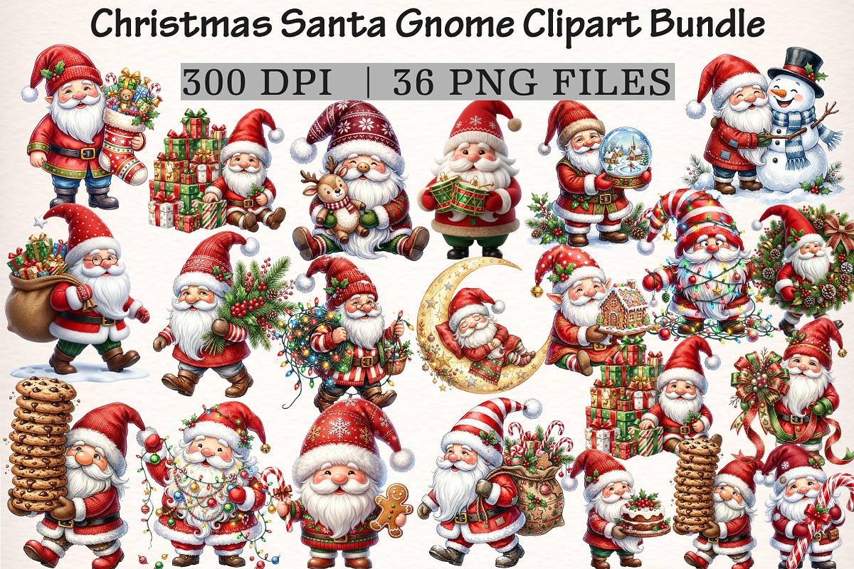 Christmas Santa Gnome Clipart Bundle, a Transportation Illustration by Digital Artistic99 (Photo 1 of 9)