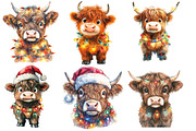 Christmas Highland Cow Clipart, an Illustration by Designworld (Thumbnail 3 of 5)