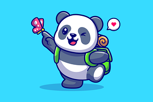 Cute Panda Backpacker Playing