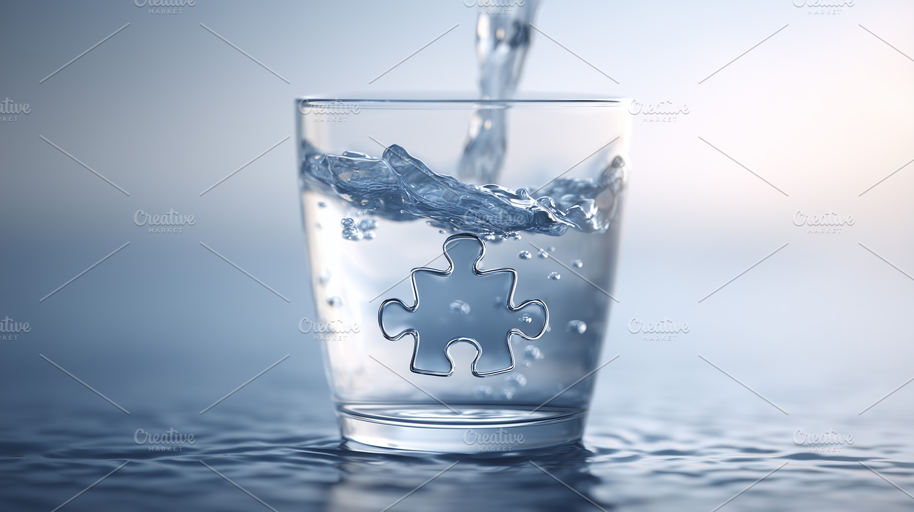 Glass of water with a puzzle piece, a Background Photo by MistyDay