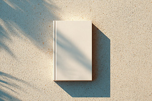 Closed hardcover book resting on a textured surface with shadows playing across, a Background Photo by AlyaAnd