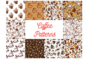 Coffee Drinks Seamless Patterns Set