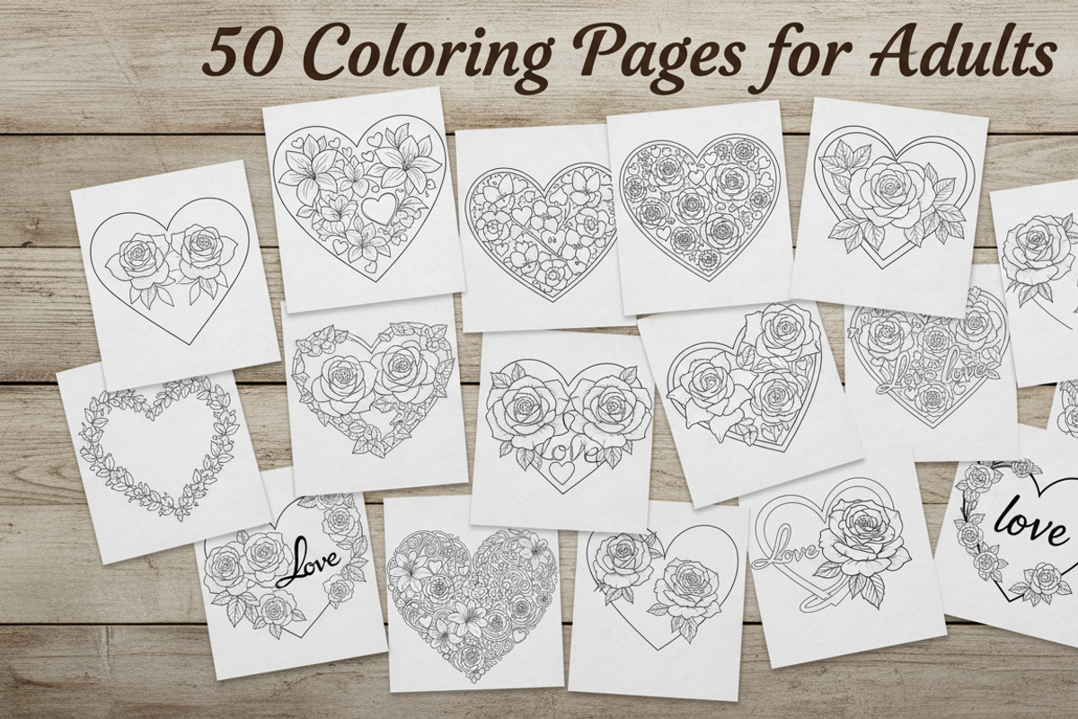 50 Rose Heart Frame Coloring Pages, an Illustration by Amazin_art (Photo 2 of 3)