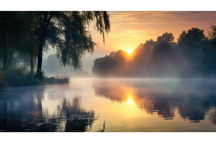 fog peaceful dawn mist landscape ai, a Nature Photo by pikepicture