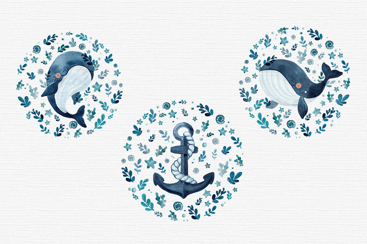 Whale watercolor clipart, an Illustration by DigitalDream (Photo 6 of 11)