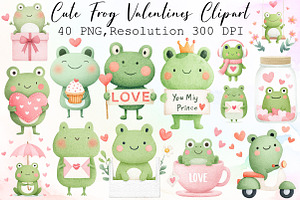 Watercolor Cute Frog Valentines Clip, an Illustration by Sublimation Artist