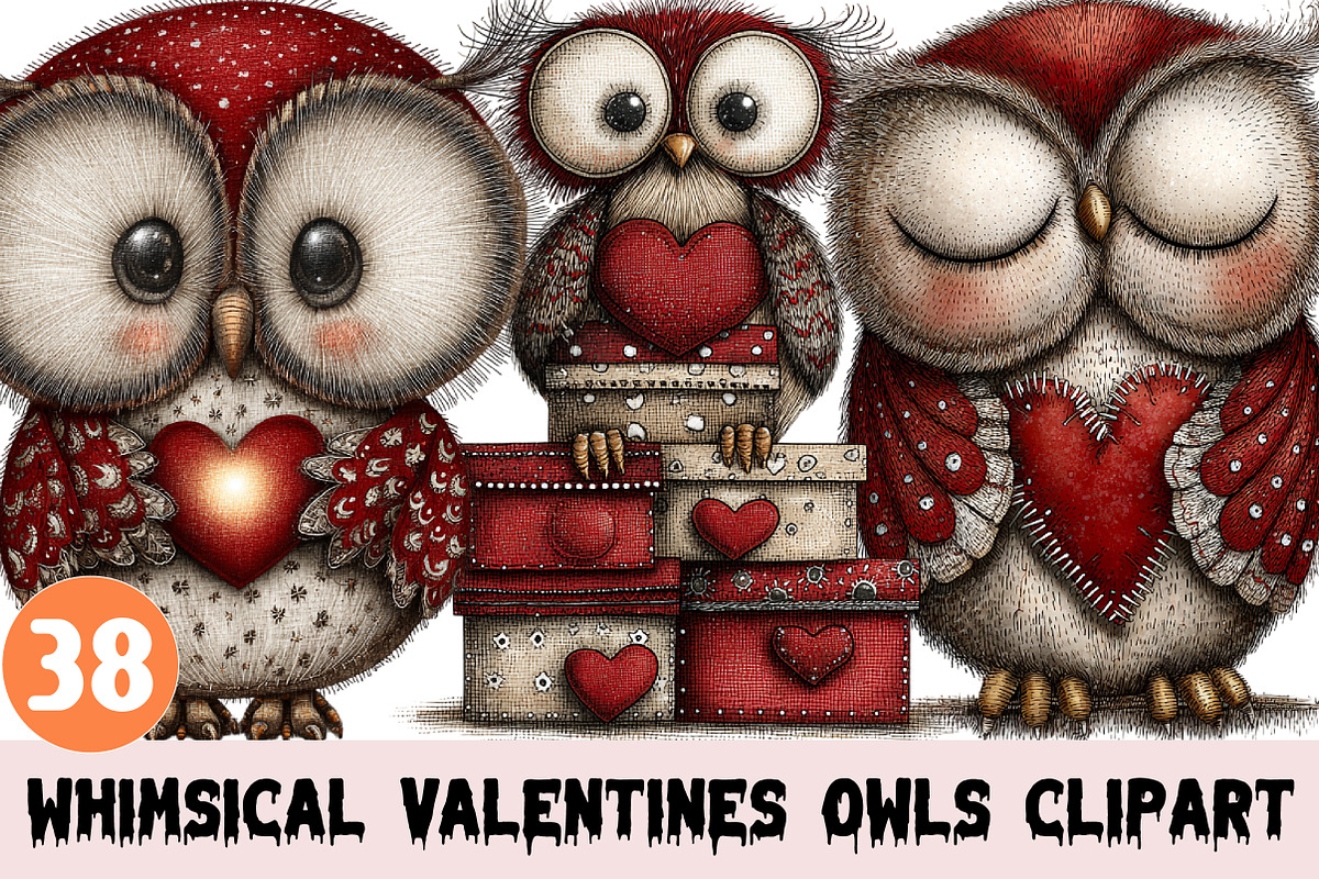 Whimsical Valentines Owls Clipart, a Graphic by CitraGraphics (Photo 1 of 4)