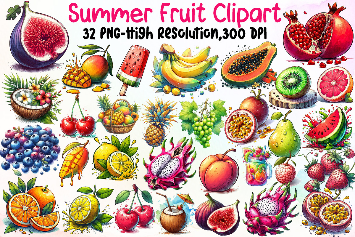 Watercolor Summer Fruit Clipart Bund, an Illustration by Sublimation Artist (Photo 1 of 6)