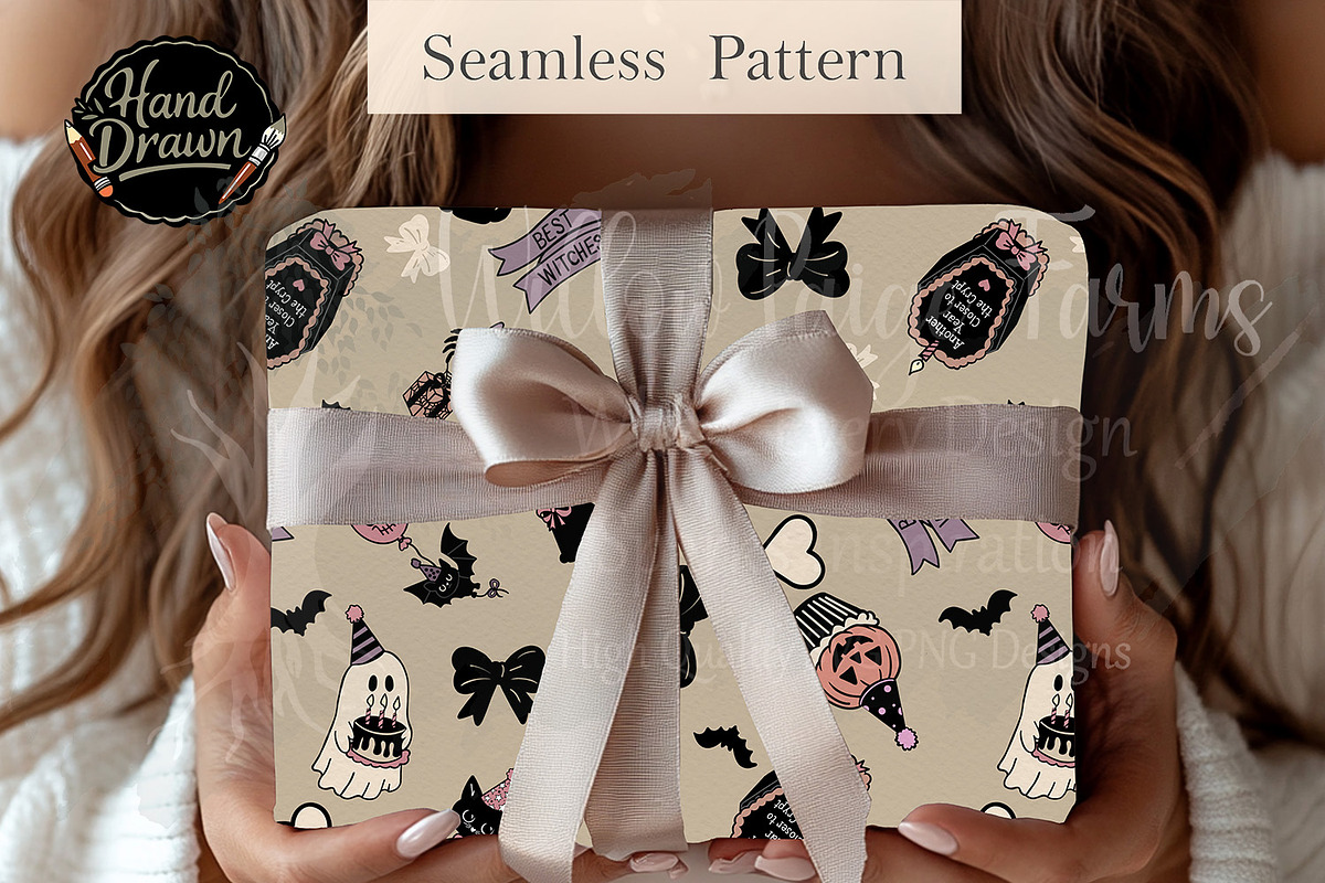 Spooky Birthday Seamless Pattern, a Seasonal Illustration by Willow Paige Farms (Photo 2 of 3)