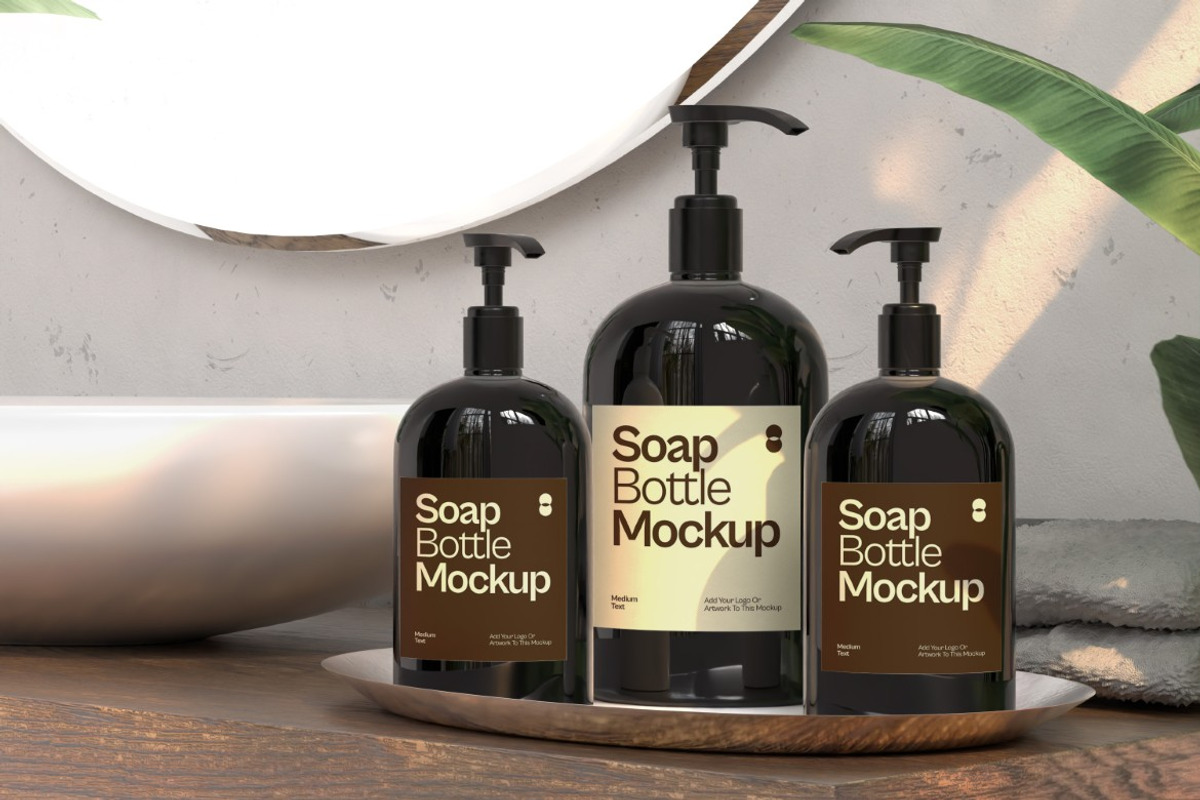 Soap Bottle On Tray Mockup, a Packaging Mockup by graphicook (Photo 4 of 4)