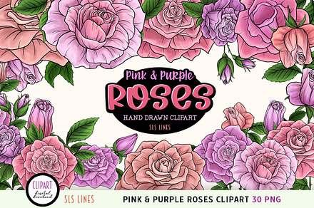 Rose Clipart in Pink & Purple
