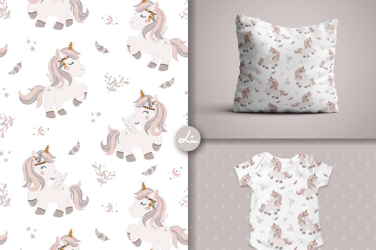 Digital Paper Pack Boho Unicorns, a Pattern Graphic by lindoet23 (Photo 3 of 4)