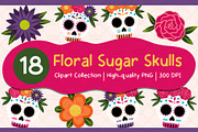 Floral Sugar Skulls Clipart Set, an Object Graphic by Drafts n Doodles (Thumbnail 1 of 3)