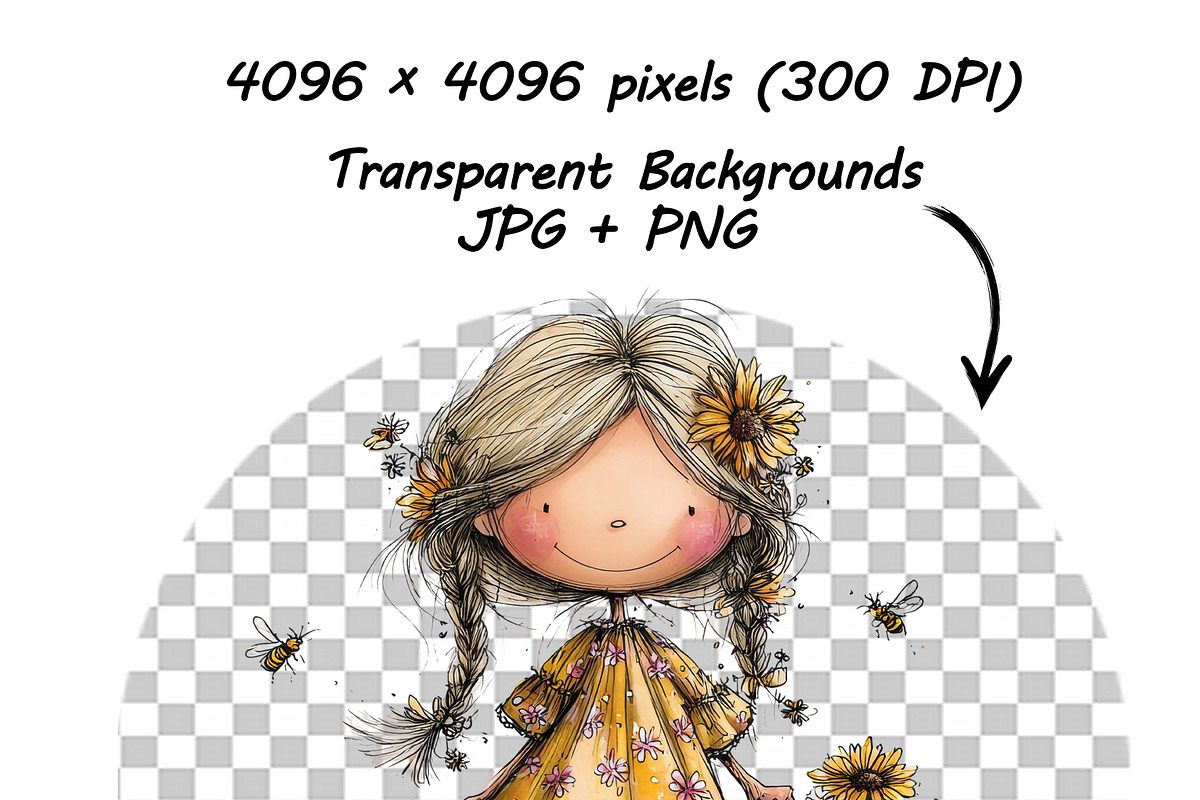 Whimsical Spring Girl Sunflower, an Illustration by one-touch (Photo 6 of 17)