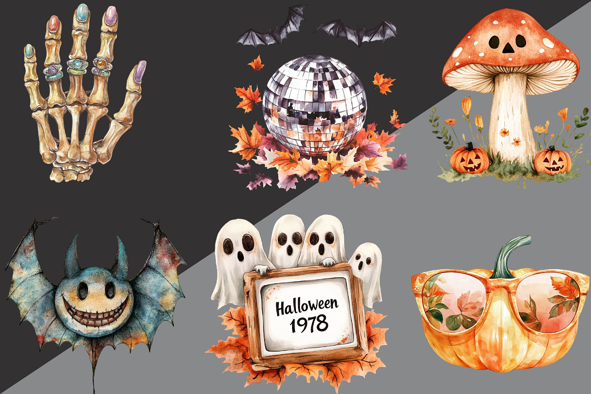 Retro Fall Halloween Png Clipart, an Illustration by Black Bird Studio (Photo 2 of 6)