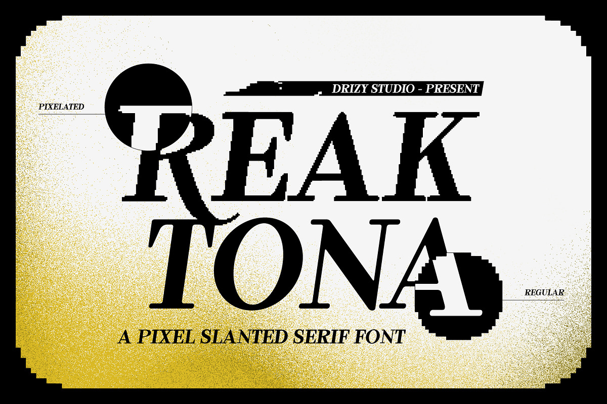 Reaktona - Pixel Slanted Serif Font, a Serif Font by Drizy (Photo 1 of 10)