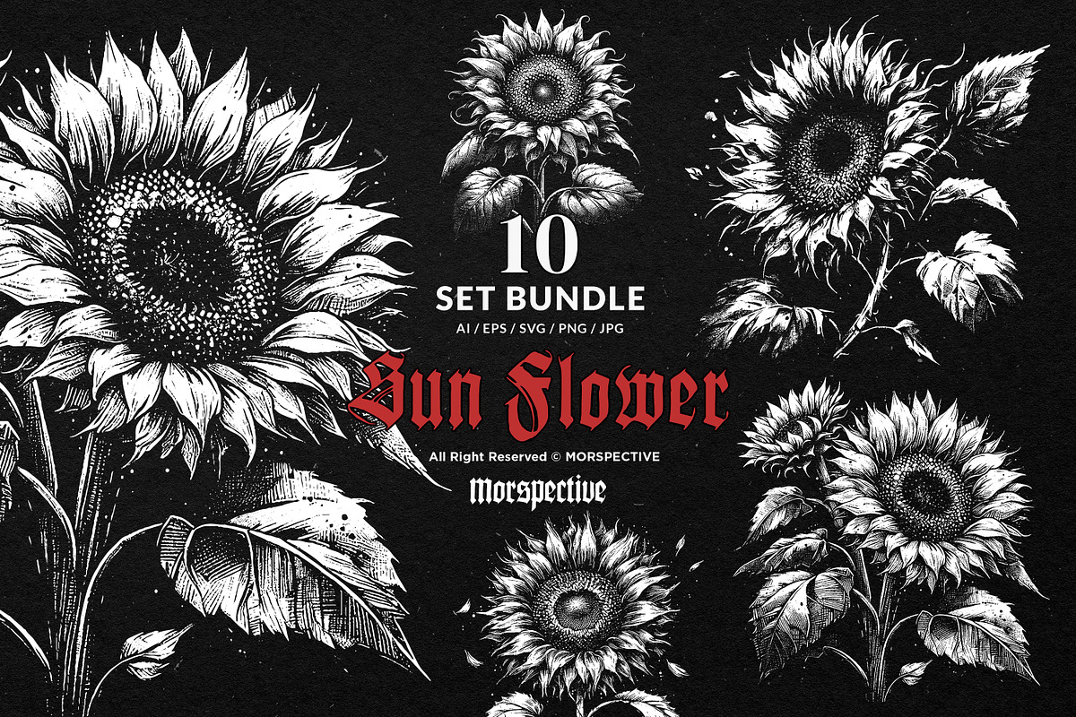 10 Bundle Dark Art Sun Flower, an Illustration by Morspective (Photo 1 of 7)